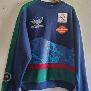 Adidas Men's Blue and Green Crewneck Sweater